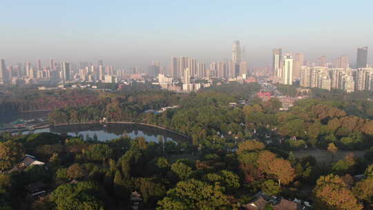 航拍武汉东湖碧潭观鱼大远景