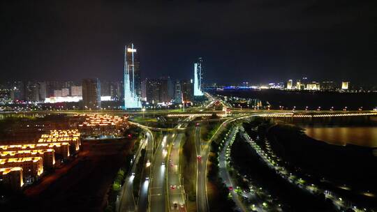 江西南昌城市夜景交通灯光航拍