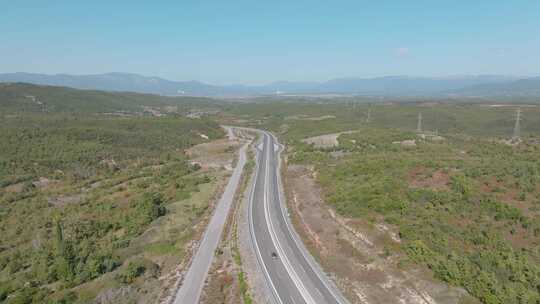 公路，无人机，道路，山脉