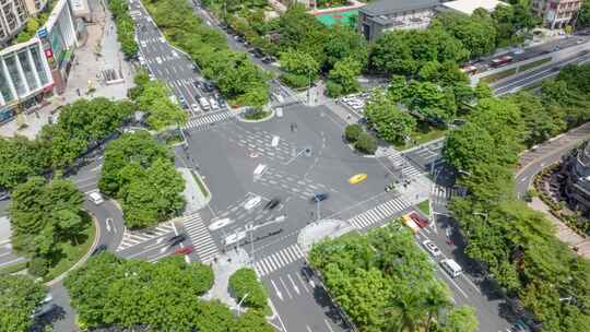 繁忙十字路口车流延时