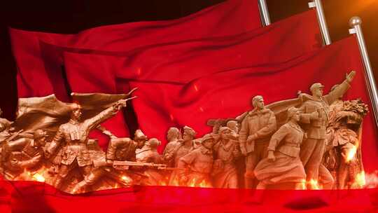人民英雄雕塑红旗飘扬舞台背景