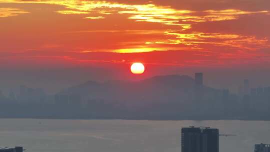 深圳福田区唯美日落夕阳航拍