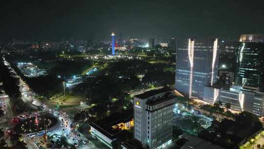 原创航拍印尼城市雅加达天际线夜景风光