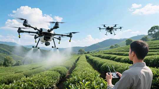 无人机茶园喷洒农药智慧农业科技场景