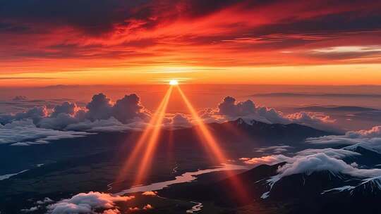 航拍落日晚霞延时 云 丁达尔效应4K