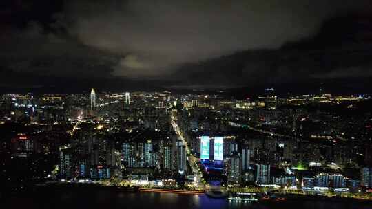 浙江温州城市夜景灯光航拍