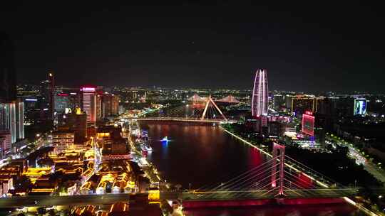 航拍浙江宁波老外滩夜景