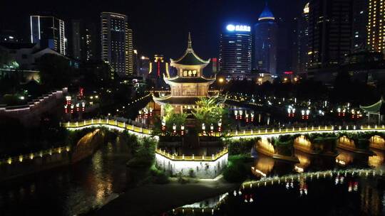 航拍贵州贵阳甲秀楼夜景