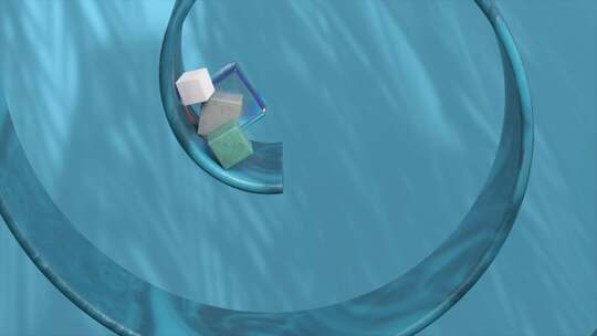 在宁静的水上3D动画中，具有棱镜效果的立