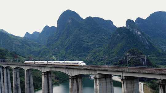 广西桂林高铁动车和谐号复兴号大气航拍