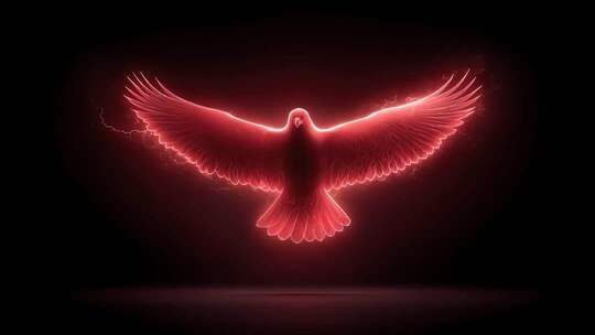 红色光芒四射雄鹰展翅翱翔