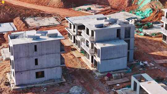 宅基地建筑工地在建楼房俯瞰