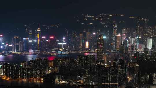 香港太平山维多利亚港CBD夜景烟花秀