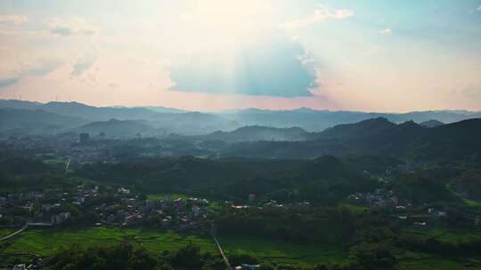 乡村日落晚霞阳光光芒