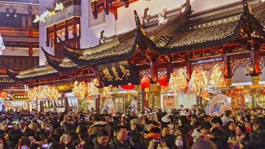 2024年龙年上海豫园灯会灯笼迎新年人流