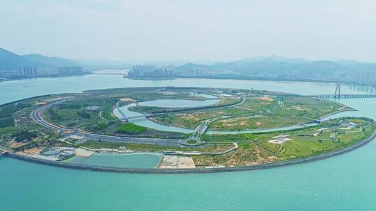 航拍漳州港双鱼岛海岸线美景