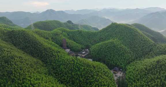 浙江省杭州市余杭区百丈镇釜托寺晨曦航拍