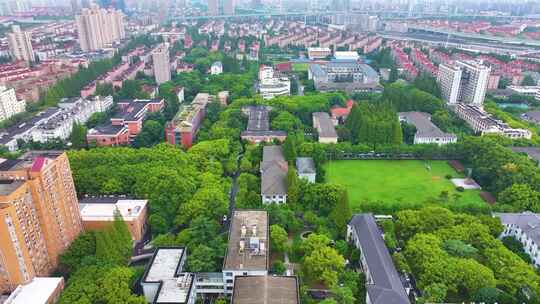 上海市华东理工大学徐汇校区航拍校园风景风