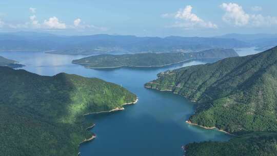 航拍湖南省资兴市东江湖风景区湖光山色景观