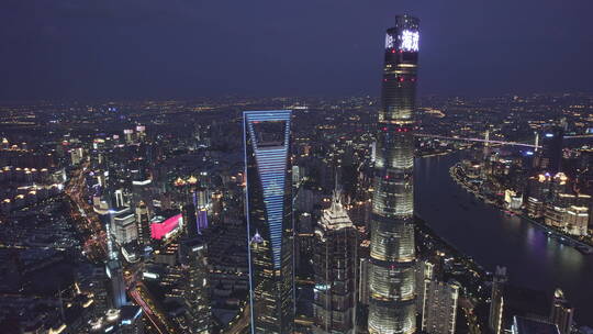 航拍上海陆家嘴夜景