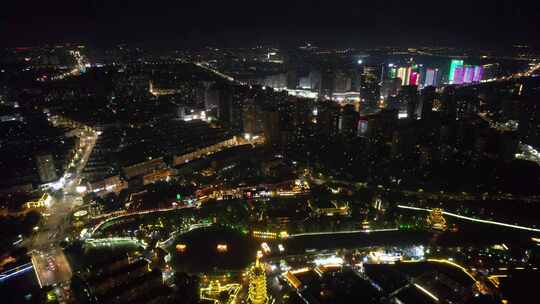 城市夜景航拍，灯光璀璨的繁华都市