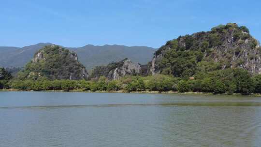 实拍湖面山川七星山风景