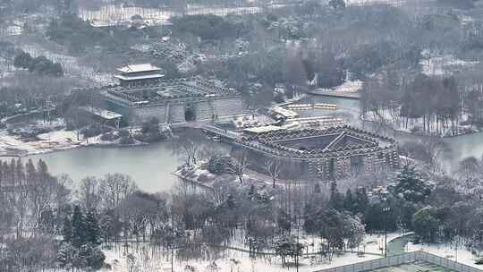 航拍扬州瘦西湖大明寺观音山宋夹城园林雪景