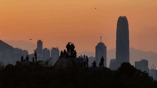 香港宝马山观景平台傍晚夕阳航拍