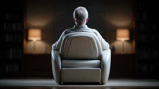智者背影独坐舒适椅中静思人生旅途