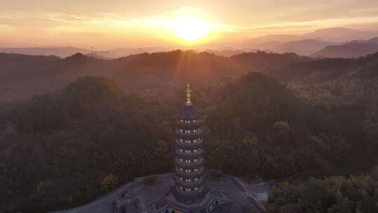 新昌大佛寺栖光净寺万佛塔日出航拍