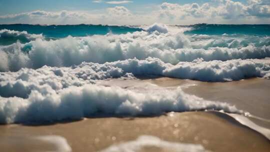 海浪拍打沙滩画面