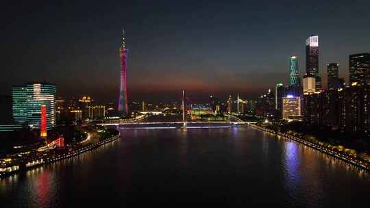 广州猎德大道珠江夜景航拍视频素材模板下载