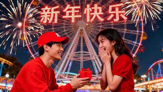 新年情侣温馨浪漫家庭家人春节人物