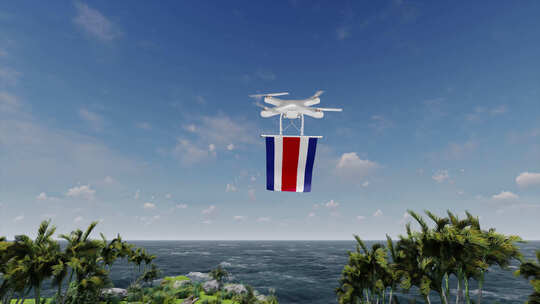 悬挂哥斯达黎加国旗的四轴飞行器无人机