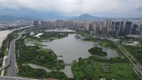 航拍福建漳州碧湖生态公园