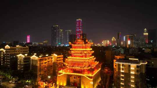 航拍广西柳州旅游西来古寺夜景街景