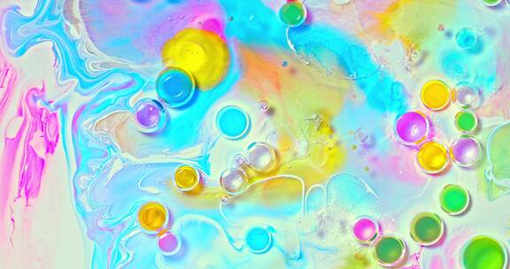 彩色震撼恢弘微观泡泡丙烯颜料墨水流体艺术