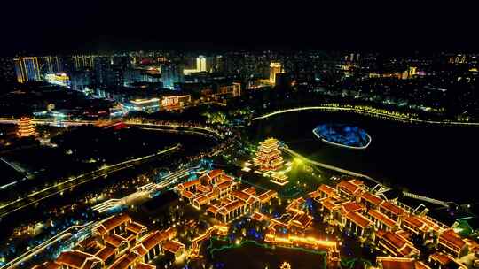 河北沧州南川楼历史文化街区夜景航拍