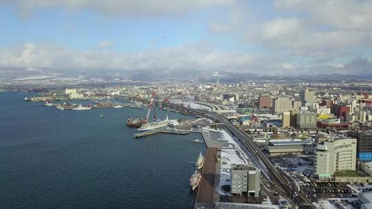 日本北海道函馆城市海岸线风光航拍