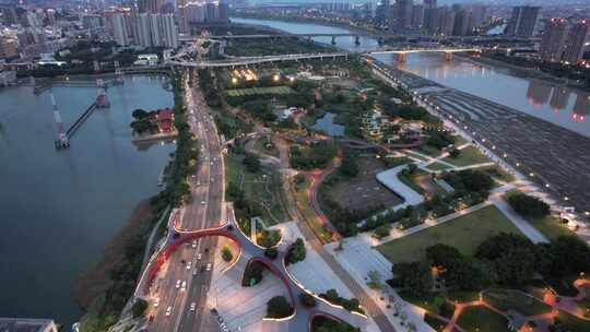 福建泉州夜幕降临夜景灯光航拍