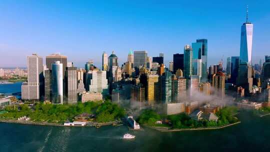 美国纽约的曼哈顿城市高楼全景航拍