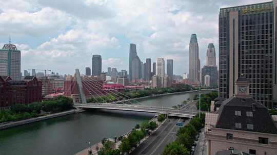 天津海河风景线城市天际线建筑风光航拍