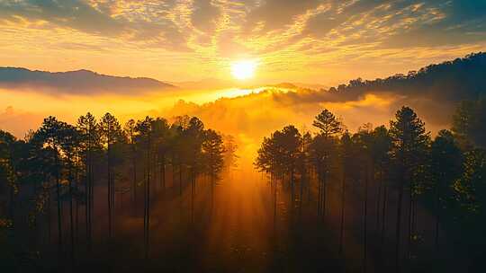 夕阳树林阳光自然风景