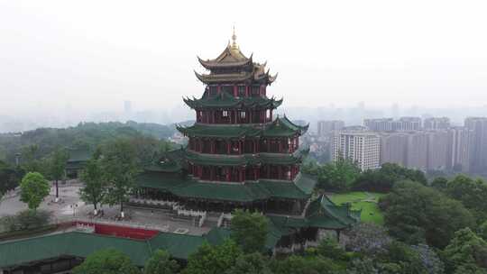 重庆鸿恩寺航拍鸿恩阁与嘉陵江两岸高楼大厦