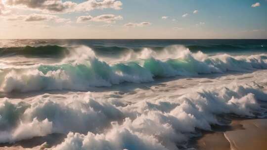 海边海浪翻涌的自然景观