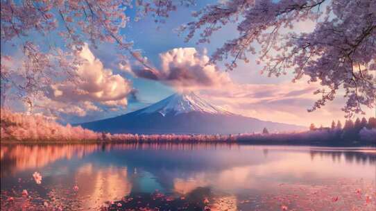 唯美富士山樱花风景