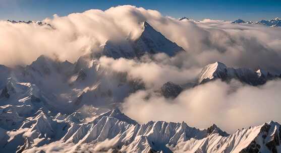 雪山云雾阳光山峰云海日出自然生态环境风景