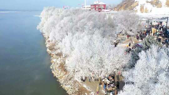 中国吉林市小雾凇岛航拍视频