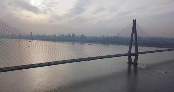 武汉二七长江大桥远景侧拍航拍