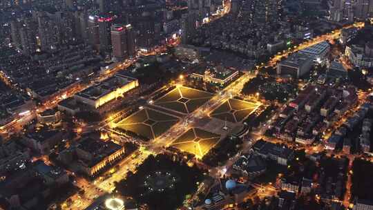 大连人民广场夜景航拍